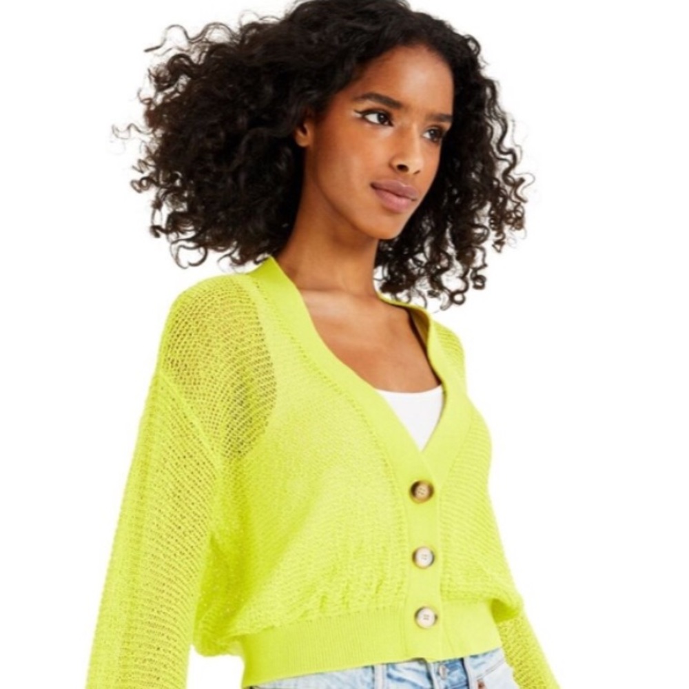 BAR III Yellow Cardigan Sweater Open Sweater with Buttons Long Sleeve NWT